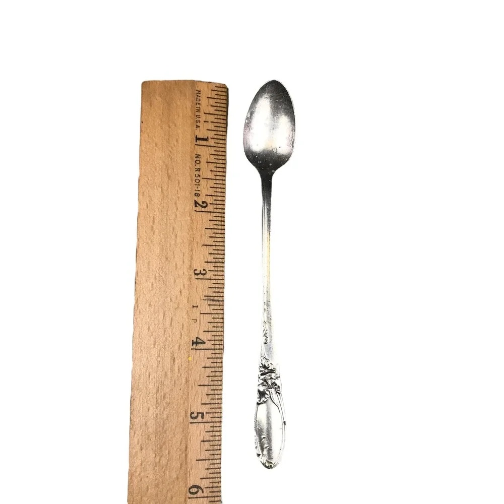Vintage Silver Plated Iced Tea Spoon Floral‎ Handle Collectible Flatware B20Q